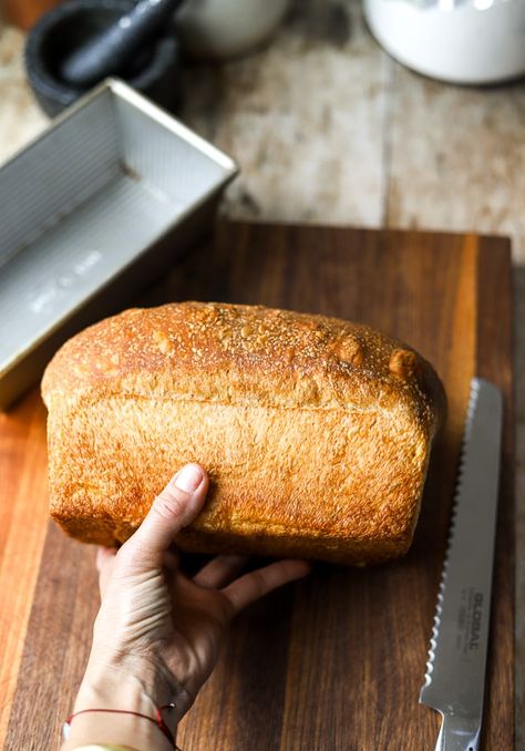 Soft Sourdough Sandwich Bread - Lion's Bread Lions Bread Sourdough, Everyday Sourdough Bread, Sweet Sourdough Sandwich Bread, Overnight Sourdough Sandwich Bread, Sourdough Overnight, Sourdough Sandwich Recipes, Sandwich Sourdough, Soft Sourdough Sandwich Bread, Sourdough Basics