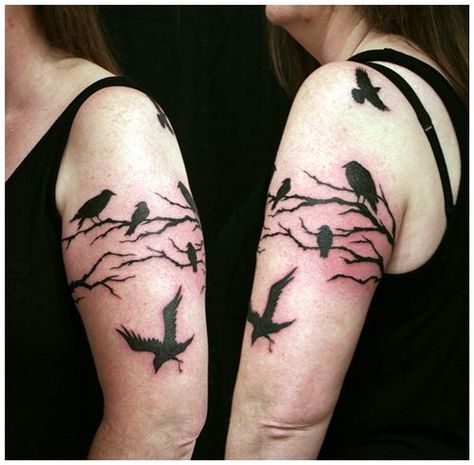 Nevermore Tattoo, Crow Tattoos, Best Tattoo Ever, Bestie Tattoo, Branch Tattoo, Full Sleeve Tattoo Design, Crow Tattoo, Raven Tattoo, Weird Tattoos