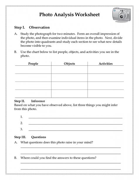 7+ Reading A Photograph Worksheet -  -  #readingaphotographworksheet Check more at https://printable-sheets.com/7-reading-a-photograph-worksheet/ Photo Analysis, Direct Variation, Media Analysis, High School Photography, Only Photo, Education Templates, Media Literacy, Exposure Photography, Photography Basics