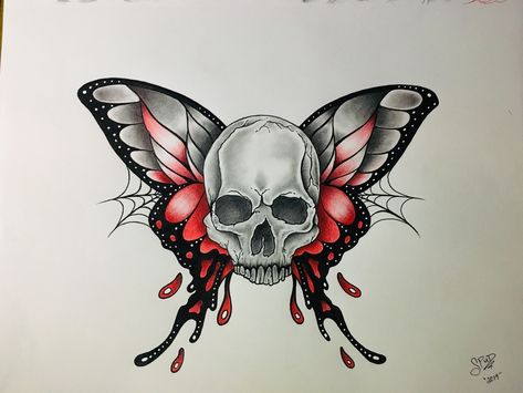 Skull Butterfly Drawing, Bibi Tattoo, Owl Skull Tattoos, Skull Butterfly Tattoo, Skull Artwork Illustrations, Gothic Butterfly, Butterfly Tattoo Stencil, Tattoo Style Art, Sugar Skull Artwork