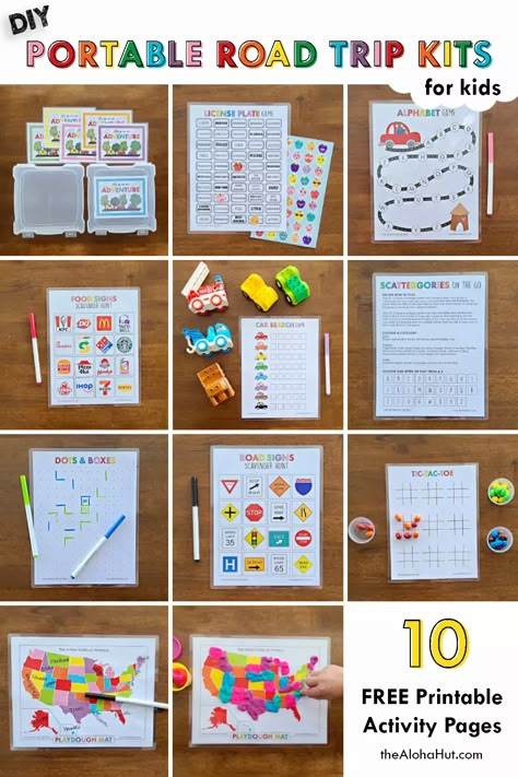 Road Trip Preschoolers, Car Games Printable, Car Trip Printables Free, Car Activities For Kindergarteners, Printable Car Activities, Dollar Tree Car Activities, Kids Roadtrip Activites, Travel Ideas For Kids Car, Kids Car Ride Activities