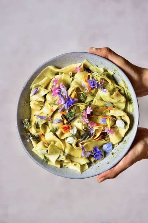 Homemade Floral Pasta with Basil Pesto Pappardelle Recipes, Homemade Pappardelle, Pasta Basil, Pappardelle Recipe, Pasta With Basil, Cheese Roll Recipe, Pasta Dough Recipes, Spring Pasta, Green Pasta