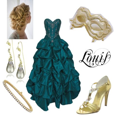 "Louis - Masquerade" by savannahmary on Polyvore Disney Prom Dresses, Blue Prom Gown, Cap Sleeve Prom Dress, Ball Gown Prom Dress, Blue Green Dress, Bridal Corset, Disney Inspired Fashion, Blue Ball Gowns, Long Blue Dress