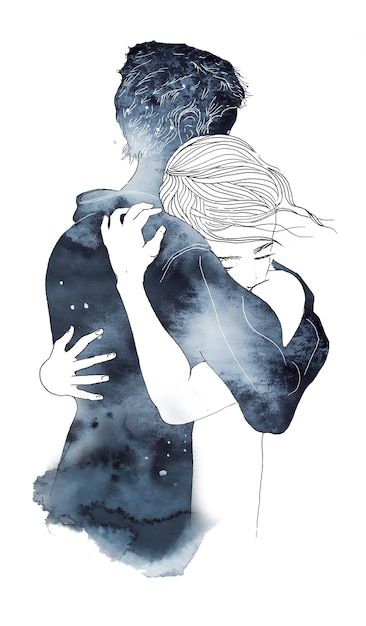 Couple Tattoo Design, Love Hugging, Watercolor Romantic, Hugging Drawing, Hug Images, Hug Illustration, Art Love Couple, Couple Artwork, Couples Tattoo Designs