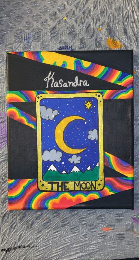 Tarot Painting, Moon Paintings, Tarot Moon, Paint Inspo, The Moon Tarot, Paint Night, Moon Painting, Mini Paintings, Paint Party