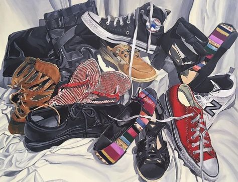 Pile Of Shoes, Acrylic Paint Art, Ap Drawing, Art Deco Artwork, Growth And Decay, Paint Acrylic, Art Painting Gallery, Gcse Art, Paint Art