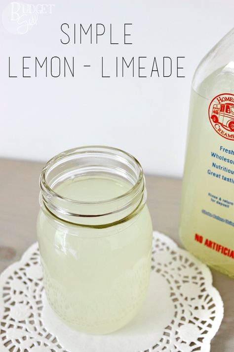 Simple Lemon-Limeade --- Lemon-limeade is an easy, refreshing twist on lemonade. Perfect for a summer spent outdoors.  || via diybudgetgirl.com #lemonade #limeade #lemon #lime #beverages #drinks #summer #citrus Lemon Lime Drink, Simply Limeade, Lemon Limeade Recipe, Lime Drink With Sweetened Condensed Milk, Simply Lemonade Cocktail, Lemonade With Lemon Juice Concentrate, Lemonade Using Bottled Lemon Juice, Limeade Drinks, Easy Drinks To Make