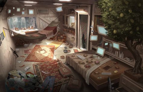 Can you help me find more images of cyberpunk living spaces. Here's an example of what kind of thing I'm looking for. Cyberpunk Interior, Cyberpunk Room, Concept Art Landscape, Interior Concept Art, Sf Wallpaper, Spaceship Interior, Sci Fi Environment, Cyberpunk City, Interior Concept