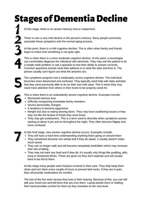 This infographic describes the 7 stages people with dementia go through as the process progresses. dementia, dementia stages, dementia types, 7 stage model, alzheimers, alzheimers disease, vascular dementia, lewy body, frontotemporal, creutzfeldt jakob, hydrocephalus, huntingtons disease, dementia decline, medical infographic, healthcare infographic, caregiverology End Alzheimers, Symptoms Of Alzheimers, Prevent Alzheimers Tips, Alzheimer’s Awareness, Alzheimer’s Walk, Alzheimer's Prevention, Lewy Body, Stages Of Alzheimer’s, Alzheimers Activities