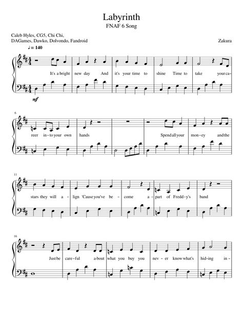 Fnaf Song, Song Notes, Fnaf 1, Free Sheet Music, Labyrinth, Orchestra, Sheet Music, Piano, Songs