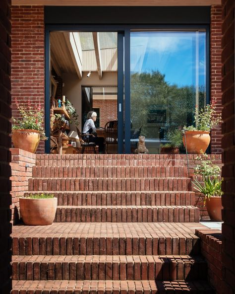 Gardeners Cottage, Industrial Loft Design, Zinc Roof, Brick Cottage, Brick Steps, Brick Garden, House Yard, Red Brick House, Garden Steps