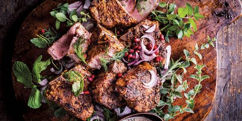 Given my very high regard for a grilled naked lamb chop, all juicy and charred, when I do go for something more elaborate, it's got to be worth it. This dish is. Here, the meat is coated in toasted whole spices—fennel, coriander, and cumin seeds—that have been very lightly crushed. The seeds retain their texture, giving the meat both a heady scent and a good crunch. For serving, a tahini-lemon sauce adds a rich nuttiness, while a dash of sumac provides its berrylike tartness. Turkish Lamb, Passover Dinner, Lamb Loin Chops, Dill Recipes, Lamb Loin, Turkish Restaurant, Lamb Chop, Loin Chops, Game Recipes