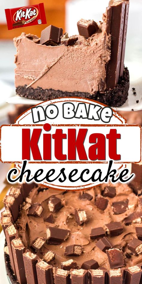 Kit Kat Cheesecake No Bake Candy Bar Cheesecake, Kit Kat Cupcakes Recipe, Kitkat Cheesecake Recipes, Kit Kat Pie, Candy Bar Cheesecake Recipes, Kitkat Dessert Recipes, Disney Cheesecake, Kit Kat Cheesecake Recipes, Kit Kat Dessert Recipes