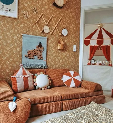 37 Playroom Decor Ideas for Endless Fun - HouseResults Yellow Playroom, Vintage Circus Nursery, Game Room Idea, Bright Playroom, Vintage Playroom, Stylish Playroom, Blue Playroom, Farmhouse Playroom, Playroom Decor Ideas