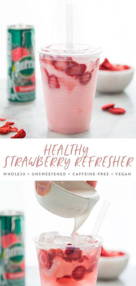 Strawberry Refresher, Resep Starbuck, Strawberry Drink, Resep Smoothie, Strawberry Drinks, Bebidas Do Starbucks, Healthy Strawberry, Vegan Drinks, Pink Drink