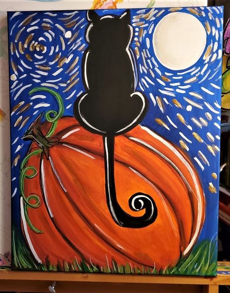 Cute Easy Paintings, Starry Night Art, Halloween Cards Handmade, Halloween Painting, Art Lessons For Kids, Dark Art Illustrations, Aesthetic Painting, Elementary Art Projects, Paint And Sip