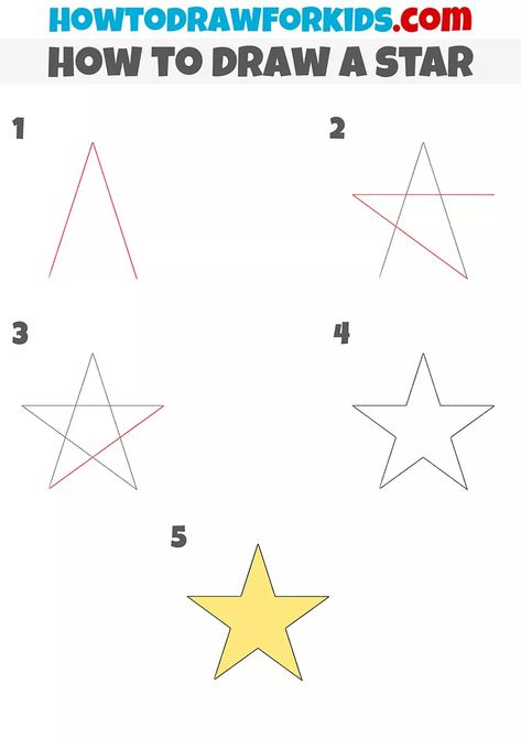 How to Draw a Star Step by Step - Easy Drawing Tutorial For Kids How To Draw Stars On Nails Step By Step, Star Drawing On Hand, Easy Star Nail Tutorial, How To Draw A Star On A Nail, Star Tutorial Nails, Drawing A Star Step By Step, Star Drawing Tutorial, How To Draw A Star Easy, Christmas How To Draw For Kids