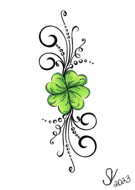 Clover Heart Tattoo, 4 Leaf Clover Tattoos, Irish Spine Tattoos For Women, Clover Vine Tattoo, Pot Of Gold Tattoo, 4 Leaf Clovers, Celtic 4 Leaf Clover Tattoo, 4 Leaf Clover Drawing, Shamrock Vine Tattoo