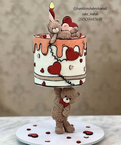 Anti Gravity Cake, Patisserie Fine, Gravity Defying Cake, Gravity Cake, Teddy Bear Cakes, Buttercream Cake Decorating, Sculpted Cakes, Cartoon Cake, Valentines Day Cakes