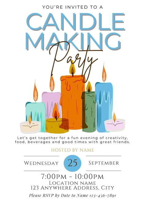 If you are looking to host a Candle Making party to have fun and express creativity with friends, this lovely invitation featuring a collection of illustrated candles with classic fonts outlining the party details is the perfect way to gather your guests together for a great time. This is a digital template file that you can edit through Canva. A great idea for birthday parties, ladies' nights, friend parties, hen party, housewarming, gift giving, thanksgiving or just because. Fonts For Posters, Candle Making Party, Fonts Logo Design, Logo Design Fonts, Fonts Bold, Fonts Serif, Fonts Ideas, Decorative Fonts, Fonts Creative