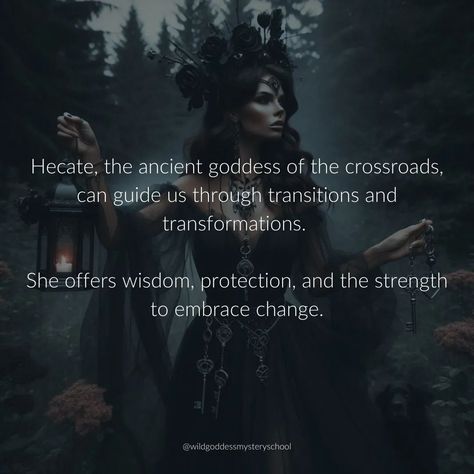 Embracing Hecate's guidance helps you  The transformative power of Hecate, the ancient goddess of the crossroads, who can illuminate your path, offers profound wisdom, and provides that unwavering protection that we so often need when faced with tough decisions. Learn more about connecting with her energy to help navigate through life's crossroads in this podcast episode #hecate #darkgoddess #goddesspodcast Offering To Hecate, Night Of Hecate, Hecates Night, Hecate Invocation, Hecate Goddess Aesthetic, High Priestess Aesthetic, Dark Goddess Aesthetic, Hecate Triple Goddess, Tarot Goddess