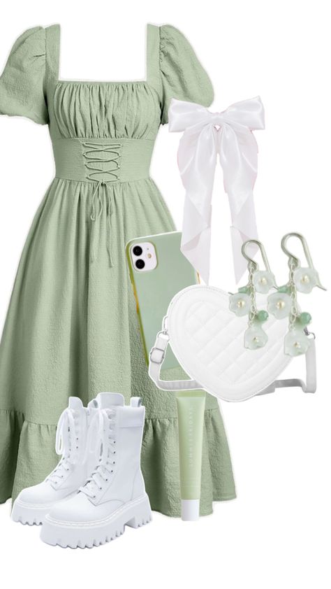 Green And White Outfit, Easy Hairstyles For Thick Hair, Modesty Outfits, Anne With An E, White Outfit, Mix Style, Southern Belle, White Outfits, Pale Green