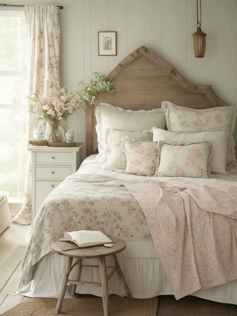 Cozy Cottagecore: Embrace the warmth and charm of cottage living with these ideas for a cozy retreat in your bedroom. #CottagecoreDecor #CozyHome #RusticCharm #CountryLiving Country Cottage Bedroom Farmhouse Style, Floral Cottage Bedroom, Cottage Core Girls Bedroom, Cute Cottage Bedroom, Shabby Chic Cottage Bedroom, Cottage Core Bedrooms, Cottage Core Bedroom Decor, English Countryside Bedroom, Vintage Pink Bedroom