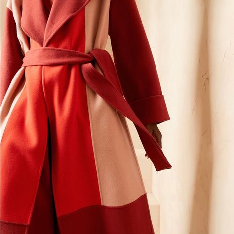 NWT BR x HARBISON | Italian Wool & Cashmere Color-Block Oversized Robe Coat. Color Block Coats, Belted Robe, Fashionable Dresses, Cashmere Color, Red Clay, Mode Inspo, Coat Outfits, Sale Price, New Wardrobe