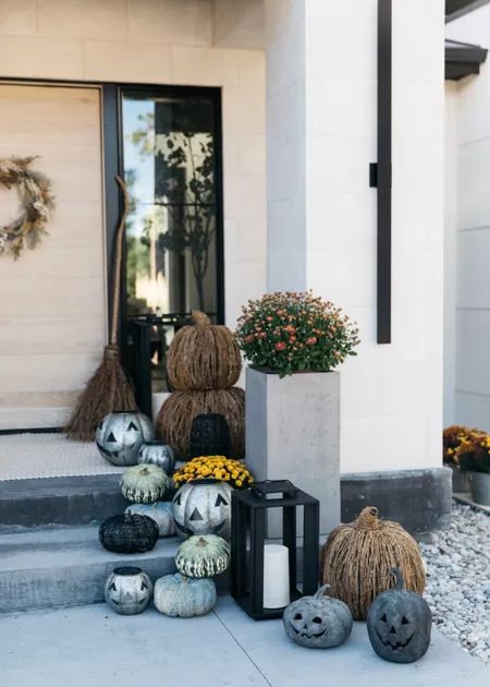 All fall porch decor is from Pottery Barn. They have my favorite holiday items. Faux pumpkins…these will last every season! Pottery Barn Halloween Porch, Halloween Porch Ideas, Pottery Barn Halloween, Neutral Halloween, Traditions Around The World, Faux Pumpkins, Pumpkin Ideas, Fall Decorations Porch, Halloween Porch