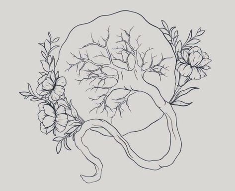 I want the outside of this Placenta for my tattoo. Love the flowers on the side, but I am open to different flowers if you think of anything. This tattoo will be on my outer upper arm, close to my shoulder. Birth Worker Tattoo, Placenta Art Ideas, Midwifery Tattoo Ideas, Doula Tattoo Ideas, Placenta Illustration, Midwife Drawing, Placenta Tattoo, Midwife Tattoo Ideas, Doula Tattoo