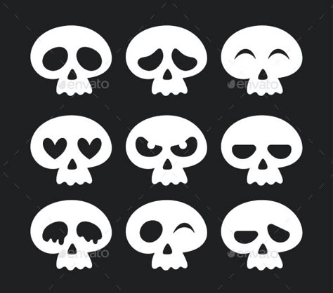 Cute Skulls Set Cute Skulls Drawing, Cute Skull Illustration, Skull Simple, Vector Art Girl, Diy Doodles, Tattoo Fillers, Monsters Drawings, Skull Silhouette, Crafts For Halloween