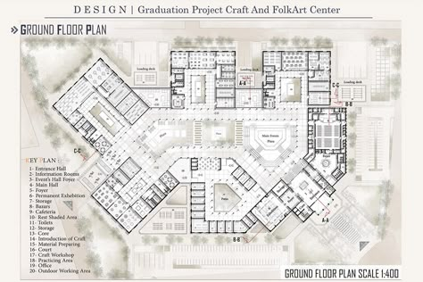 GRADUATION PROJECT - Craft And FolkArt Center on Behance Research Center Architecture Plan, Graduation Project Architecture Ideas, Crafts Center Architecture Plan, Crafts Center Architecture, Orphanage Design Concept, Graduation Architecture Projects, Workshop Plan Architecture, Craft Center Architecture Project, Museum Plan Architecture Projects