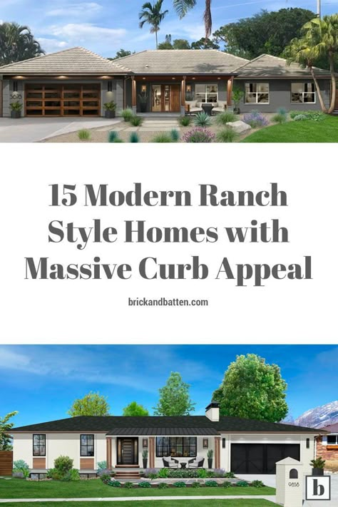 Ranch Home Exteriors, Modern Ranch Style Homes, Trending Color Palettes, Brick Ranch Houses, Ranch House Remodel, Modern Ranch House, Exterior House Colors Ranch Style, Ranch House Exterior, Ranch Remodel