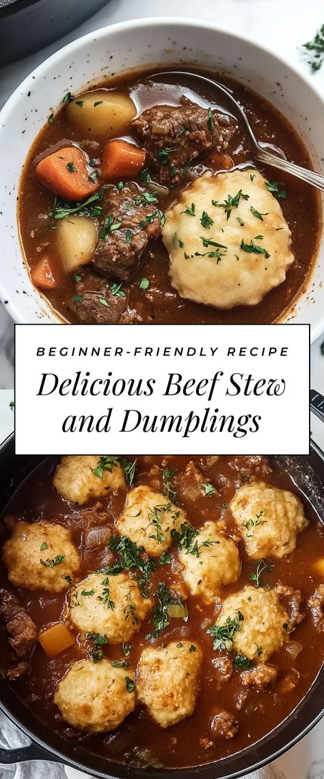 Image for Delicious Beef Stew and Dumplings Stew Chunks Recipes, Roast Beef And Dumplings, Cozy Stew Recipes, Dumpling Stew Recipe, Hearty Soup And Stew Recipes, Beef Stew With Dumplings Stove Top, Instant Pot Beef Stew With Dumplings, Crockpot Beef Stew With Dumplings, Braised Stew Meat Recipes