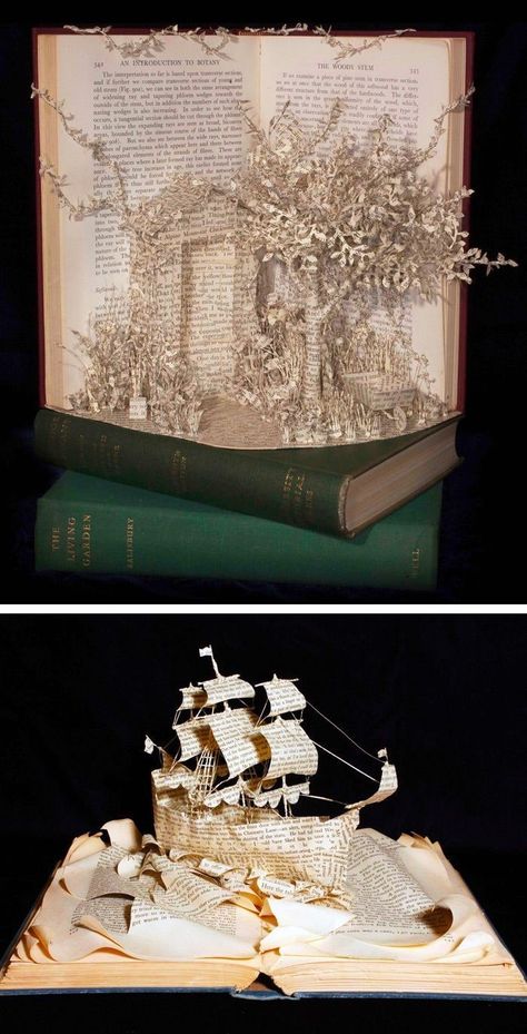 Book Transformation Art, Book Sculptures, Book Art Sculptures, Book Art Projects, Paper Art Sculpture, Paper Architecture, Art Assignments, Book Page Art, Altered Book Art