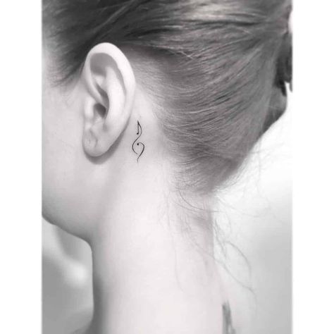 Back Ear Tattoo, Music Symbol Tattoo, Small Music Tattoos, Treble Clef Tattoo, Behind The Ear Tattoo, Behind Ear Tattoos, Music Notes Tattoo, Music Note Tattoo, Music Tattoo Designs