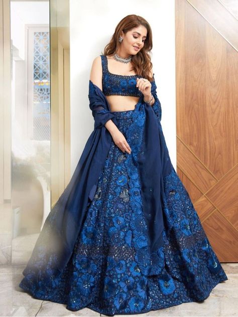 Dark Blue Lehenga, Indian Wedding Lengha, Lehenga Type, Navy Blue Lehenga, Blue Lehenga Choli, Lehenga Choli Designs, Lehenga Choli For Women, Floral Lehenga, Choli For Women