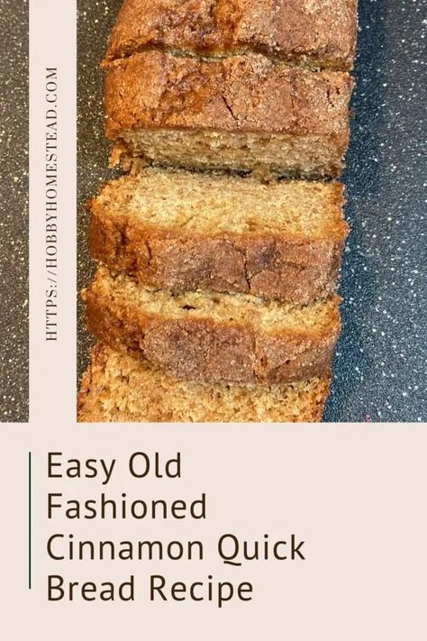 Easy Old Fashioned Cinnamon Quick Bread Recipe - Hobby Homestead Easy Cinnamon Bread Quick, Cinnamon Sweet Bread, Old Fashioned Bread Recipes, Cinnamon Quick Bread Recipes, Holiday Quick Bread Recipes, Easy Cinnamon Loaf, Sweet Breads To Make, Quick And Easy Bread Recipes, Cinnamon Loaf Recipe