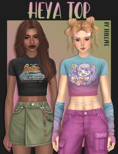 ✩ Trillyke ✩ | Heya Top (2 versions) Sims 4 Cc Top Maxis Match, Sims 4 Cc Maxis Match Tops Patreon, Sims Cc Tops Maxis Match, Sims 4 Maxis Match Cc Clothes Female Top, Cute Cropped Shirts, Sims 4 Tank Top Maxis Match, Baby Graphic Tees, Sims Games, Pelo Sims