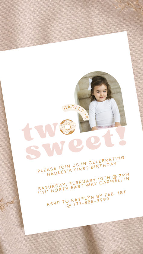 donut theme birthday / two sweet birthday / two sweet birthday theme / donut invitation / donut birthday / two year old birthday invite / girl second birthday / toddler pink second birthday Donut Invitation, Girls Birthday Party Themes, Pink Birthday Party, Boho Birthday, Birthday Invitations Girl, Pink Birthday, Animal Birthday, 2nd Birthday Parties, Birthday Party Invitations