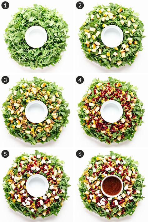 Christmas Wreath Salad, Salad For Christmas, Wreath Salad, Salad Recipes Holidays, Make A Christmas Wreath, Holiday Salad, Pomegranate Vinaigrette, Salad With Pomegranate, Traditional Christmas Food