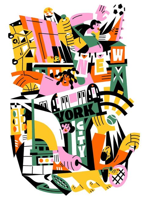 Nyc Murals, School Murals, Event Poster Design, Nyc Design, Mural Design, Animation Design, Flat Illustration, Illustrations And Posters, Editorial Illustration