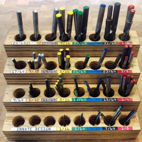 Welding Tables Ideas, Drill Bit Organizer, Drill Bit Storage, Bit Organizer, Tool Wall Storage, Bit Storage, Welding Tables, Garage Workbench, Garage Workshop Organization