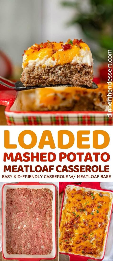 Loaded Mashed Potato Meatloaf Casserole is beef meatloaf, loaded mashed potatoes, bacon and cheese baked until crispy. #dinner #casserole #meatloaf #meatloafcasserole #mashedpotatoes #cheddarcheese #loadedmashedpotatoes #holidaydinner #weeknightdinner #dinnerthendessert Meatloaf Topped With Mashed Potatoes, Loaded Mash Potatoe Meatloaf, Chop Meat Dinner Ideas, Mashed Potatoes And Meatloaf, Loaded Meatloaf Casserole 12 Tomatoes, Loaded Mashed Potato Meatloaf, Hamburger Meat Mashed Potatoes Recipes, Cheesy Loaded Meatloaf Casserole 12 Tomatoes, Meatloaf Recipes With Mashed Potatoes On Top