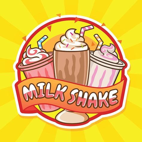 Milk Shake Logo Design, Shake Logo, Milkshake Shop, Menu Card Design, Logo Mascot, Logo Design Ideas, Milk Shake, Burger And Fries, Menu Card