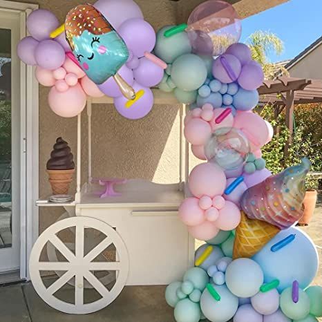 Ice Cream Theme Party, Cream Party Decorations, Ice Cream Birthday Party Theme, Ice Cream Balloons, Ice Cream Party Theme, Ice Cream Party Decorations, Pink Party Theme, Ice Cream Birthday Cake, Balloons Arch