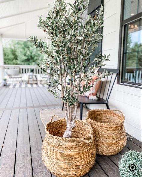 Cutest faux olive tree✨ Love styling greenery in these textured woven baskets 🧺 Perfect for covered front door decor or inside around freestanding tubs or cozy nooks💗 http://liketk.it/2TugG #liketkit @liketoknow.it @liketoknow.it.home Download the LIKEtoKNOW.it shopping app to shop this pic via screenshot Olive Tree Front Porch, Best Faux Plants, French Country Paint Colors, Southern Front Porches, Faux Outdoor Plants, Porch Trees, Freestanding Tubs, Porch Plants, Fake Hydrangeas