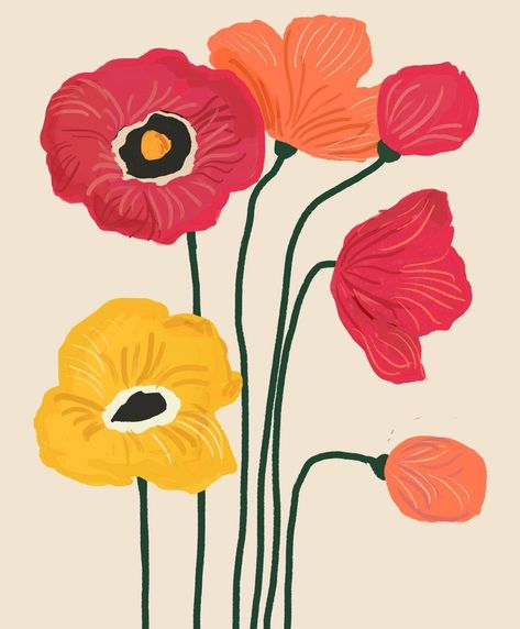 Colourful Widgets, Poppy Flower Illustration, Welsh Poppy, Poppies Illustration, Poppy Poster, Poppy Illustration, Poppy Flower Drawing, Eclectic Paintings, Poppy Flower Painting