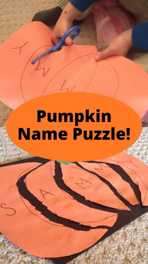 Pumpkin Name Puzzle, Preschool Pumpkin, Craft For Preschoolers, Halloween Crafts Preschool, October Activities, Fall Preschool Activities, Pumpkin Activities, October Crafts, Fall Arts And Crafts