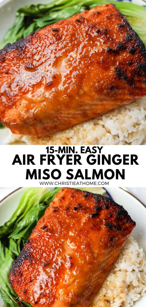 Miso Salmon Recipe Air Fryer, Salmon Miso Glaze, Miso Salmon Marinade, Air Fryer Miso Salmon, Miso Ginger Salmon, Maple Glazed Salmon Air Fryer, Pnw Recipes, Asian Baked Salmon, Asian Style Salmon